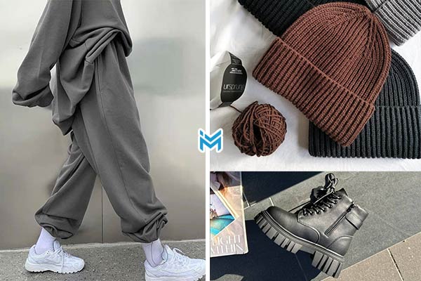 هودی اسپرت لش با شلوار اسلش، نیم‌بوت و کلاه بافتنی