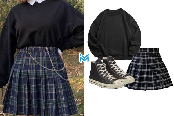 هودی مشکی با دامن چهارخانه